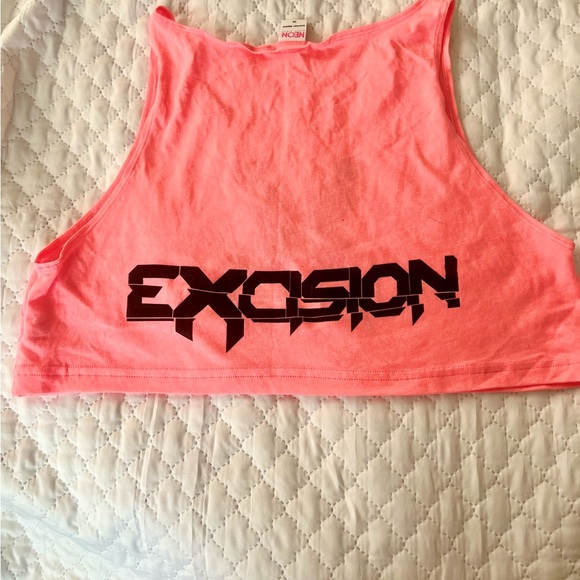 SOLD- NWT- Excision- X Rated highlighter Pink Tee Crop Top- One Size - Picture 5 of 5
